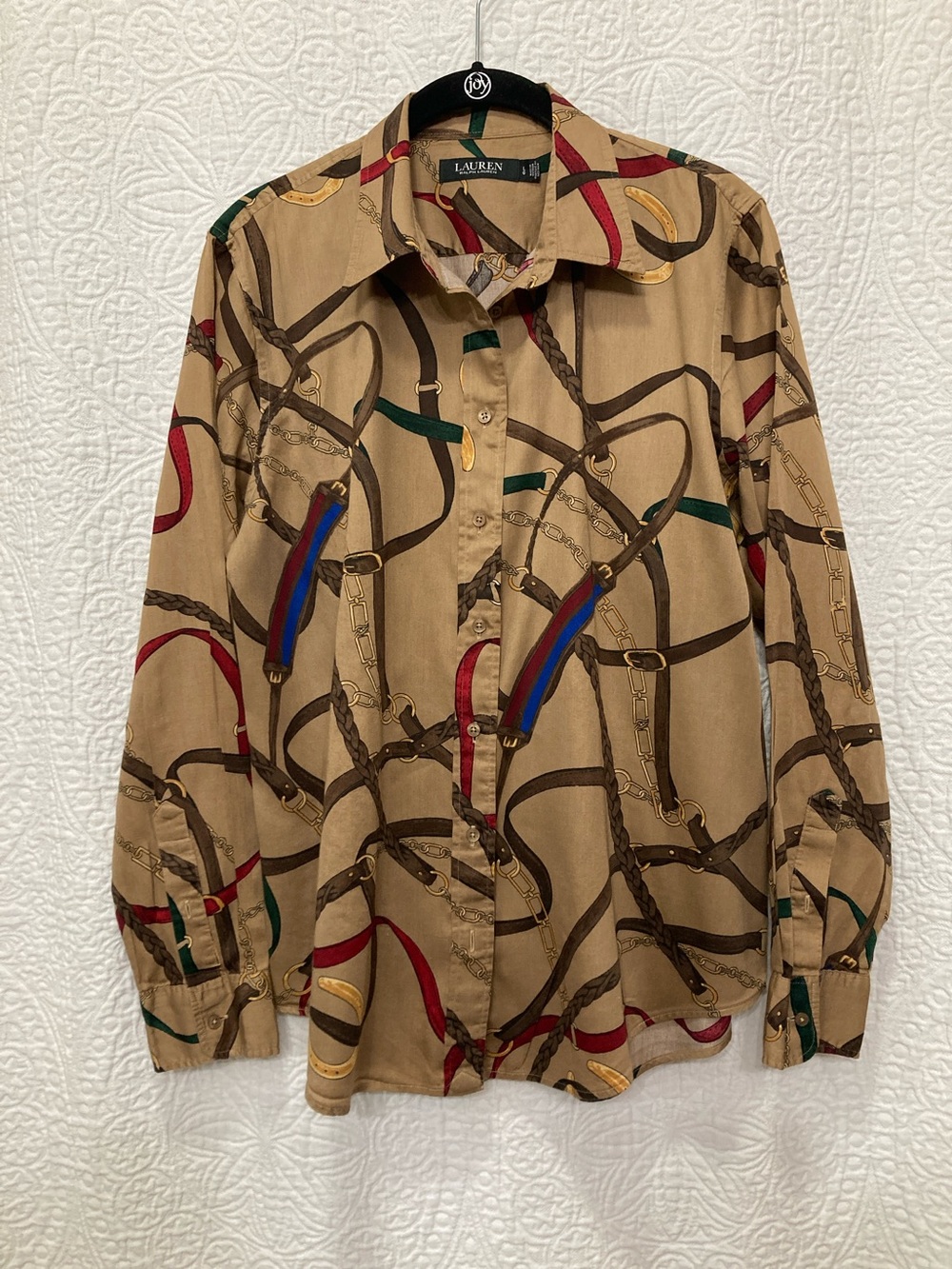 Lauren Ralph Lauren Women’s Belting Print Button Down Shirt sz Large